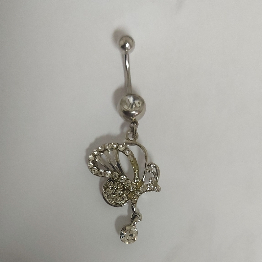 Elegant Silver Butterfly Belly Ring